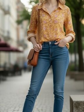 Gorgeous orange talbots Womens Top Size XL button down Long sleeve lightweight